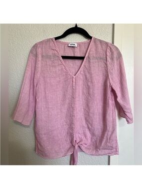 LFDL La Fábrica Del Lino Pink Linen Tie-Front Blouse Lightweight Top